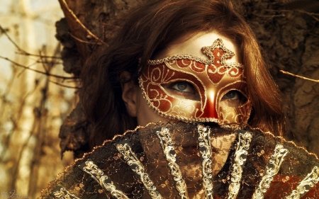 Beauty with Mask - woman, fan, mask, people