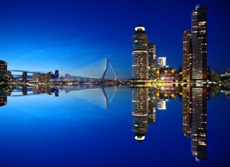 Rotterdam, Netherlands - water, blue, port, reflection, buildings