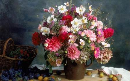 FLOWERS - vase, leaves, petals, colors