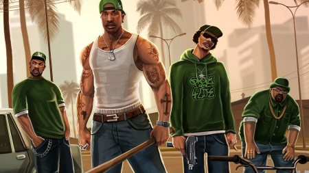 GTA San Andreas - Rockstar Games, game, San Andreas, artwork, Grand Theft Auto, CJ, open world, characters, GTA, game art, gaming, OG Lock, art, video game