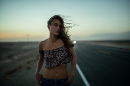 Unknown Model - street, babe, sunset, lady, woman, model, road