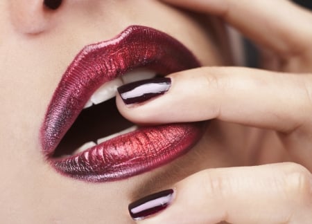 Red - red, mouth, lips, nails, hand, girl, woman