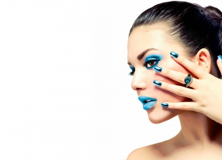 Beauty - woman, beauty, anna subbotina, girl, model, white, face, hand, blue, nails