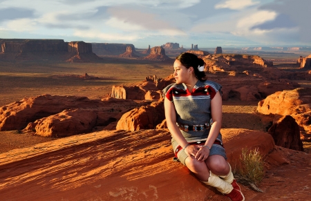 She Likes Monument Valley.. - style, girls, western, women, monument valley, models, outdoors, brunettes, cowgirl, fun, female, boots, fashion