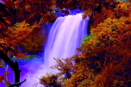 Autumn waterfalls - nature, water, waterfalls, forest