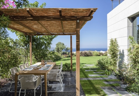 Modern Architecture - Housing, trees, breakfast, tables, chairs, outdoor, Architecture, House, lunch, h, garden, Modern, kitchen