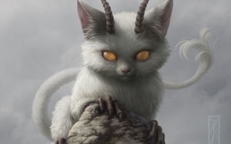 Fantasy creature - creature, fantasy, grey, demon, luminos, horns