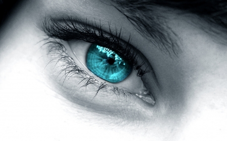 Blue eye - black, grey, white, blue, bw, eye