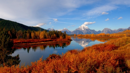 Autumn River - river, trees, nature, autumn, forest, sky