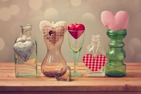 Hearts - vase, heart, red, green, valentine, pink, glass