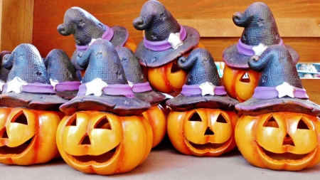 Happy Halloween! - figurine, hat, halloween, orange, pumpkin