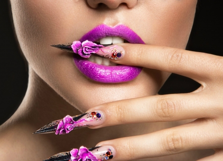 Pink - lips, hand, woman, nails, manicure, pink