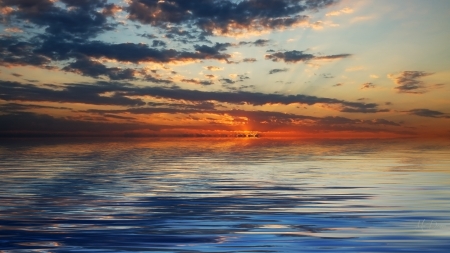 Sunset Waters - sky, ocean, water, sunset, evening, clouds, sea, sunrise, firefox persona theme