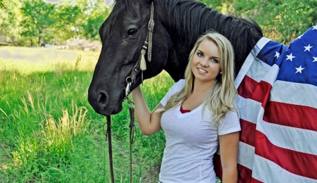 America Rocks.. - girls, women, style, fun, models, female, cowgirl, fashion, outdoors, western, horse, blondes, america, ranch, flags