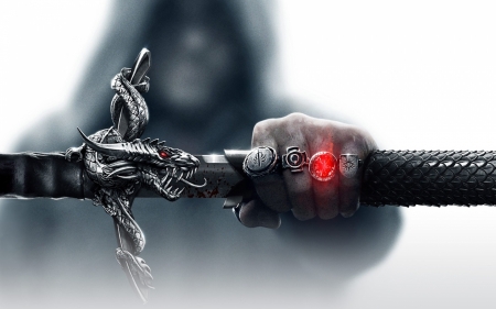 Dragon age 3 - dragon age 3, magical, ring, black, fantasy, game, hand, red, sword, artefacts