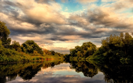 Reflections - river, clouds, water, sky