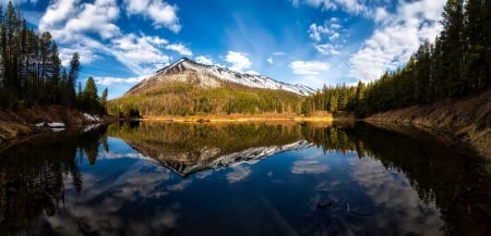 Glacier National Park - clouds, trees, landscape, forest, reflection, nature, lake, mountains, park