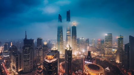 Shanghai China - Night Sky - china, night, architecture, shanghai, buildings, skyscrapers