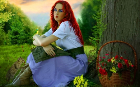 Beauty in Nature - pretty, beautiful, jessica truscott, serene, girl, beauty, ke, fantasy, redhead, nature, digital, woman, art