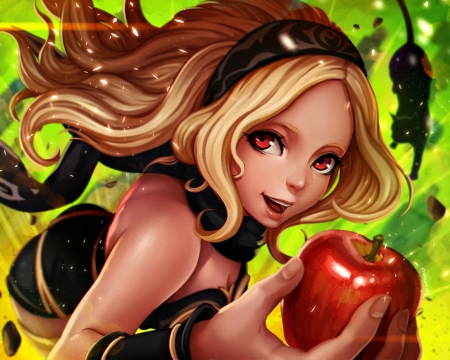 Gravity Queen kat - anime, magion02, girl, cat, black, manga, fantasy, red, green, apple, gravity queen kat, luminos