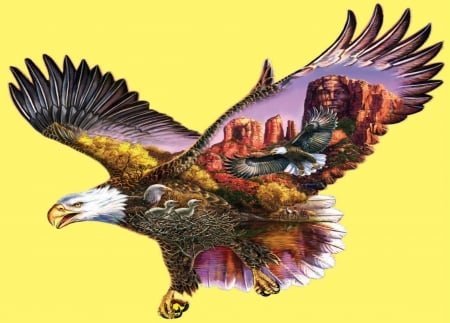 the eagle of life - flying, eagle, art, land