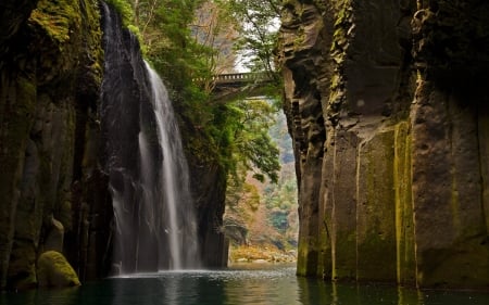 Waterfall in Japan - japan, nature, waterfall, scenery, lake, mountain, japanese