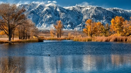 Lake Mountains - nature, autumn, snow, lake, forest, mountains