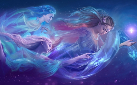 Moon Goddess - moon, blue, diana, girl, beauty, elf, frumusete, goddess, woman, spirits, luminos, luna