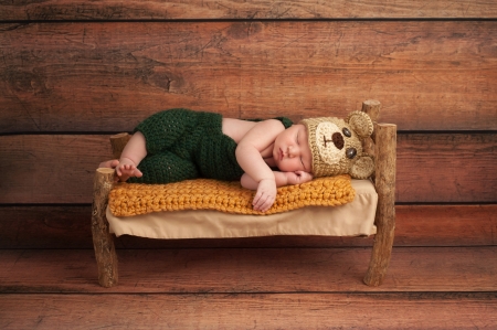 Baby sleeping - boy, bed, sleep, wood, cute, copil, baby, child