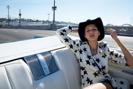 Cowgirl's Convertible.. - style, girls, western, women, convertible, models, hats, outdoors, brunettes, cowgirl, fun, female, valery kaufman, fashion