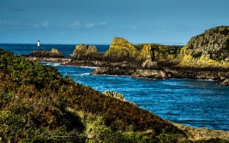 Rocky shore - lighthouse, france, sea, rocks