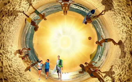 beach digital art photo - people, magic circle, beach sand, water, shining sun