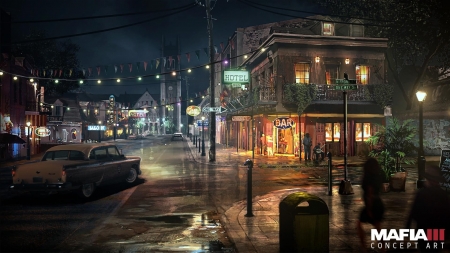 Mafia 3 - night time, game, town, city, Mafia 3, open world, street, the mob, Mafia, Mafia III, video game