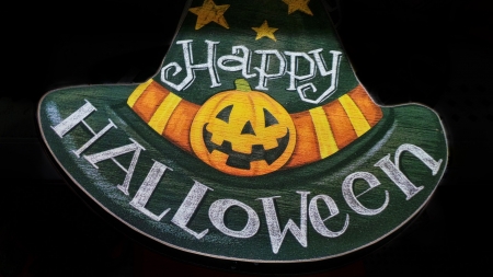 Happy Halloween - halloween, hat, sign, letters, happy