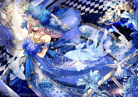 Blue bride - bird, dove, anime, bride, girl, creamsea, blue, manga, luminos