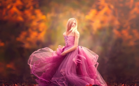 Beauty - woman, autumn, ba dress, girl, pink, orange, model