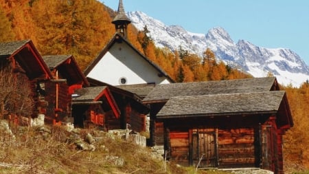 Chappel in Swiss Alps - huts, mountains, nature, autumn