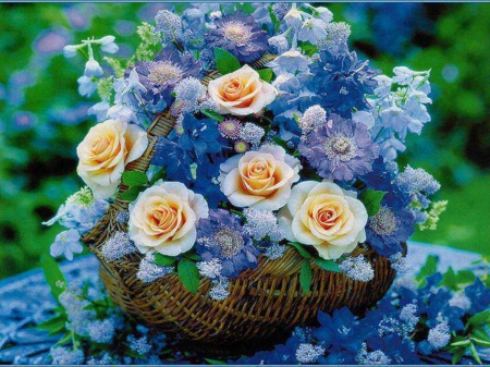 Blues for Melissa - roses, flowers, blue, arrangement