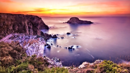 Coastal Sunset - nature, sunset, sea, coast