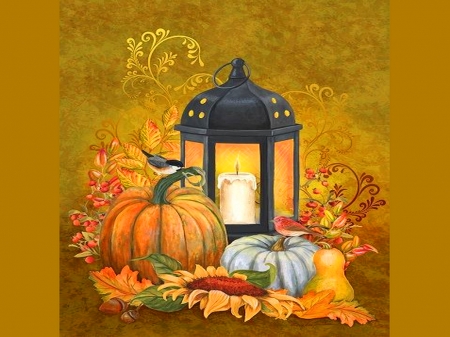 AUTUMN LIGHT - lantern, bird, pumpkin, light