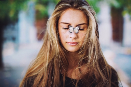 Butterfly in Face - face, girl, women, model