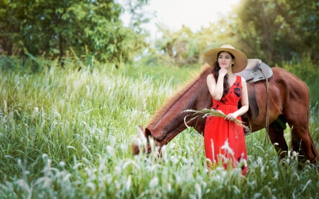 Model - girl, women, horse, Model