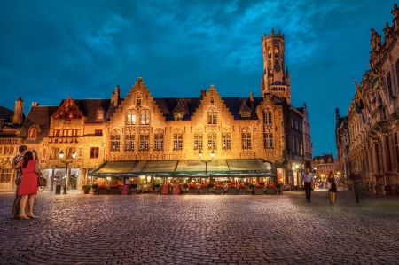 Bruge, Belgium - building, people, evening, place, hdr, lights