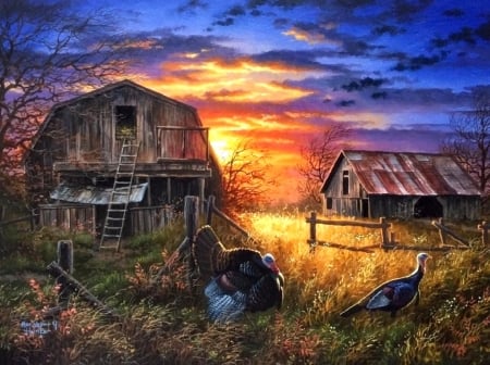 Thanksgiving Memories - fields, attractions in dreams, autumn, thanksgiving, turkeies, nature, love four seasons, old farms, midwest, paintings, colors, fall season