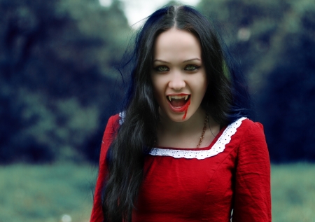 Vampire - mouth, female, lips, fantasy, lore, woman, model, teeth, Vampire, fake