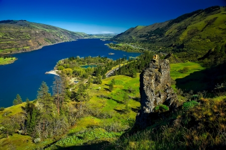 Columbia River - nature, trees, river, mountains, oregon