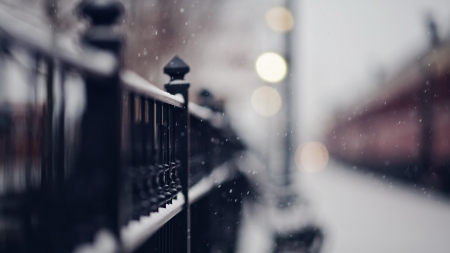 First snow - street, abstract, snow, rain