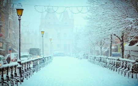 Winter street - winter, street, abstract, snow