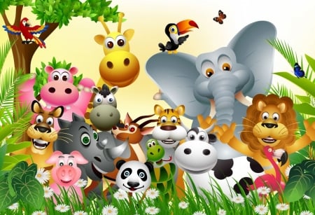 Cute animals - cow, puzzle, lion, pig, bear, animals, giraffe, bird, elephant, panda, cute