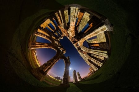 Moonset at Whitby Abbey - moon, space, fyn, cool